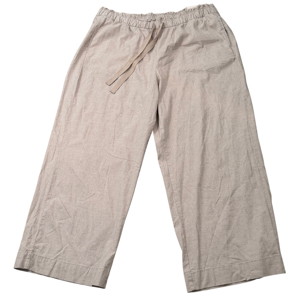 Lane Bryant Women 22 Beige Soft Linen Blend Wide Leg Mid-Rise Cropped‎ Pants NEW